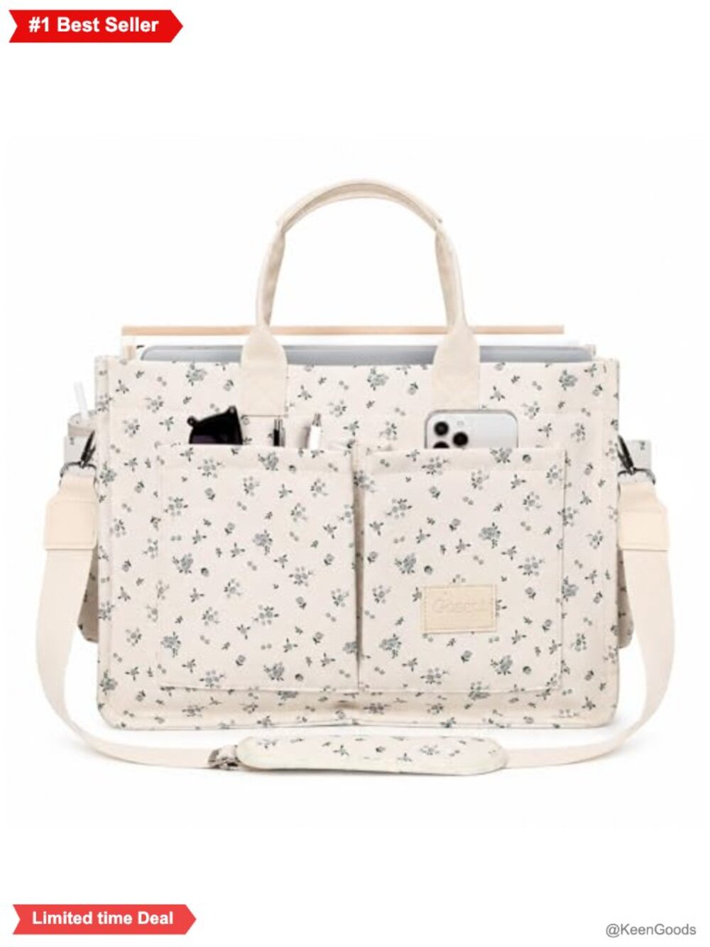 Canvas Multi-Pocket Tote Bag Convertible Laptop Work Shoulder